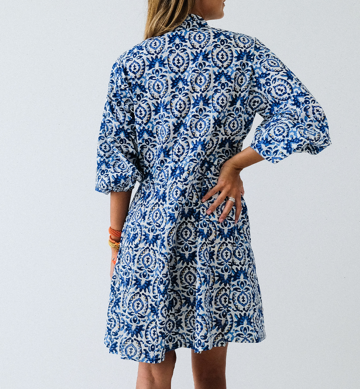 Batik Balloon Sleeve Short Panel Dress