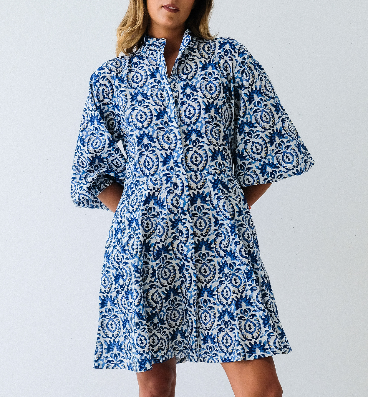 Batik Balloon Sleeve Short Panel Dress