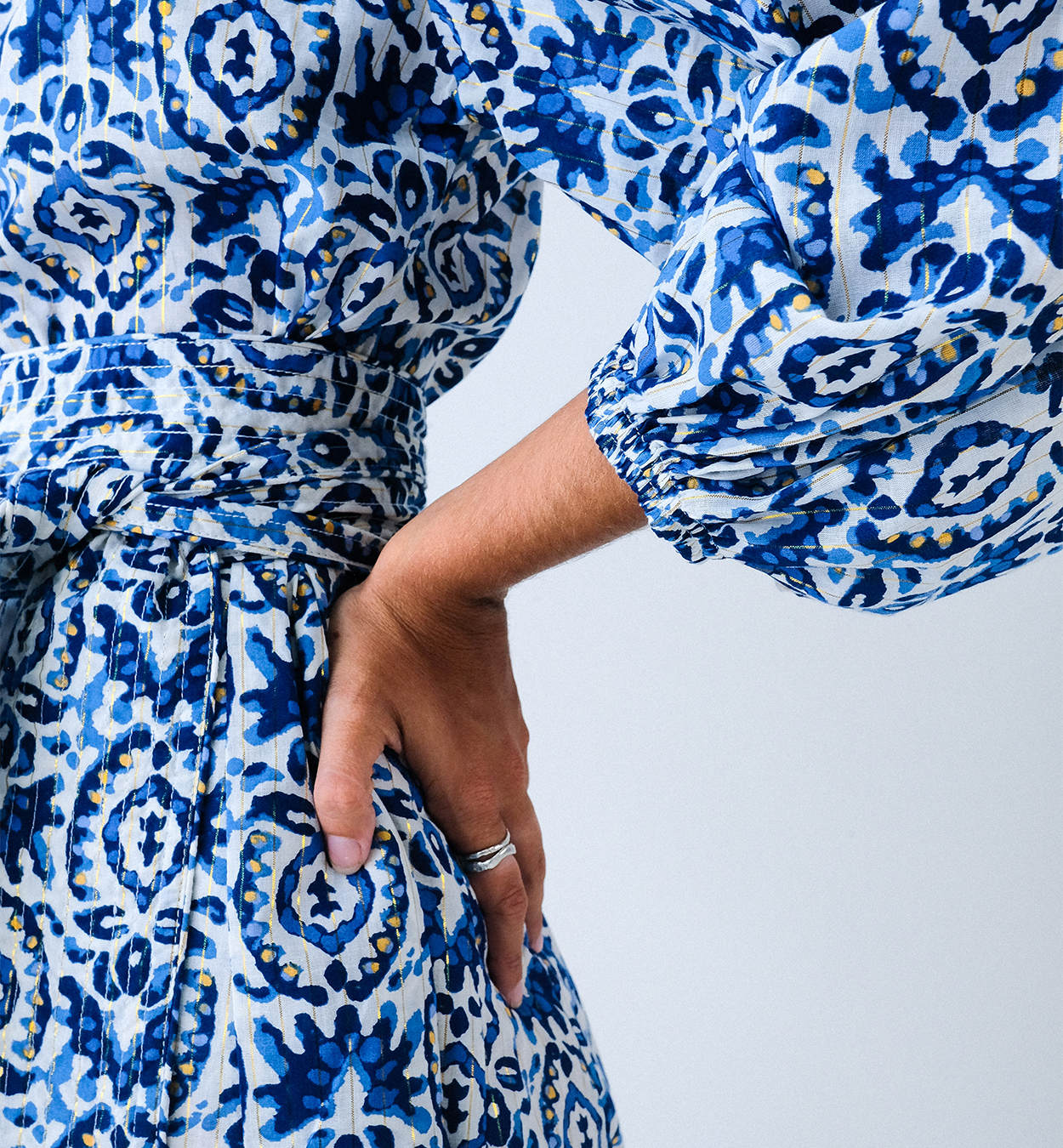 Batik Balloon Sleeve Short Panel Dress