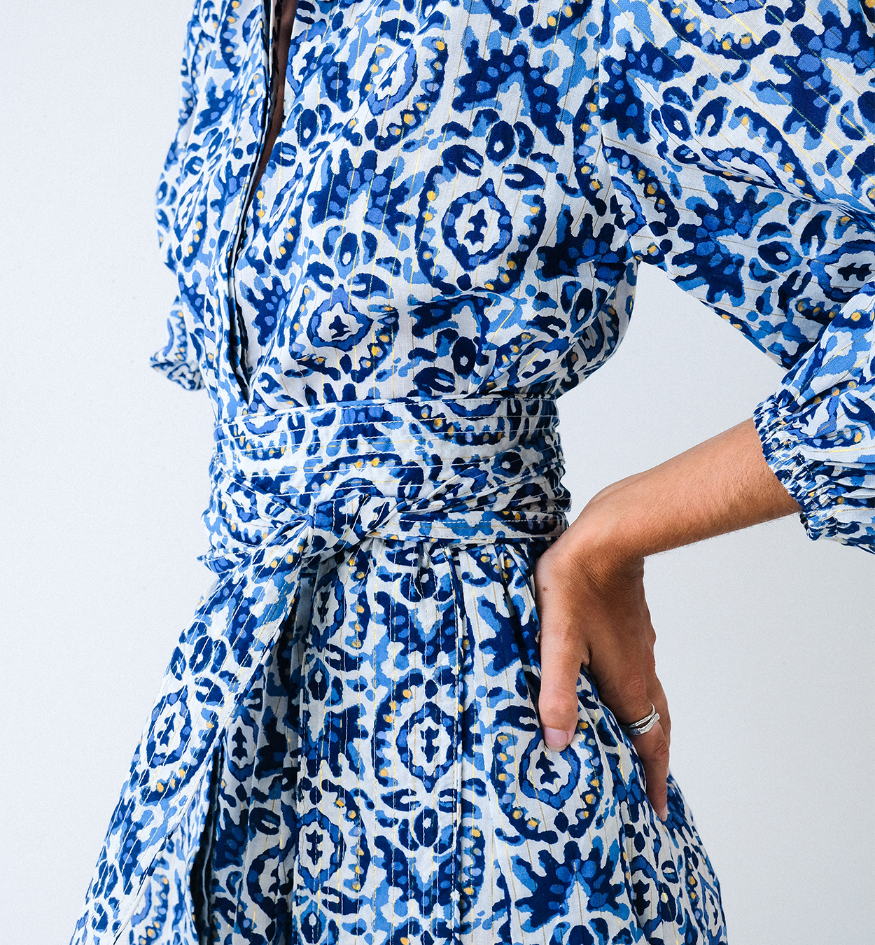 Batik Balloon Sleeve Short Panel Dress