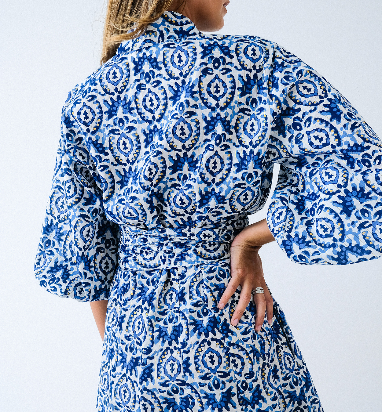 Batik Balloon Sleeve Short Panel Dress