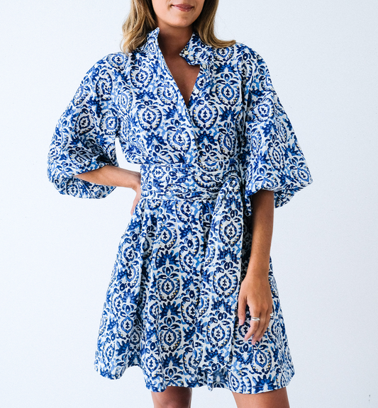Batik Balloon Sleeve Short Panel Dress