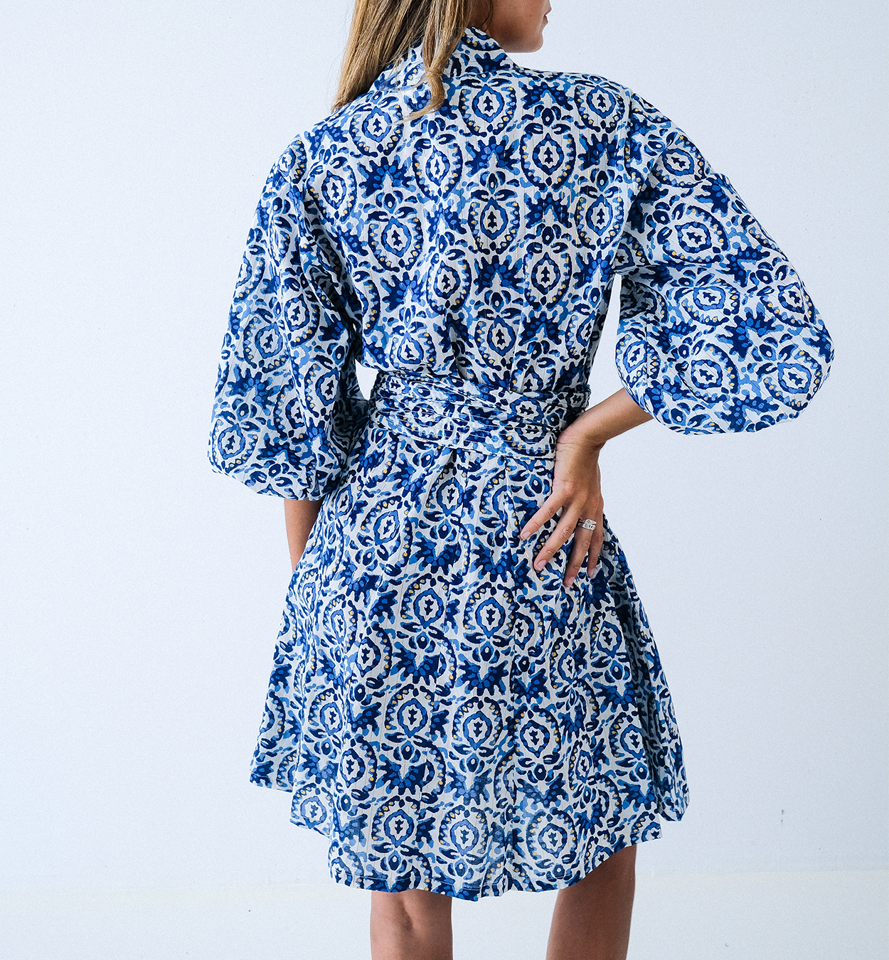 Batik Balloon Sleeve Short Panel Dress