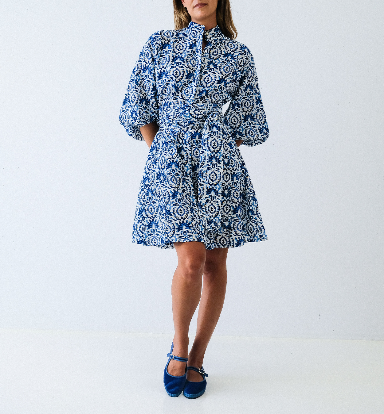 Batik Balloon Sleeve Short Panel Dress