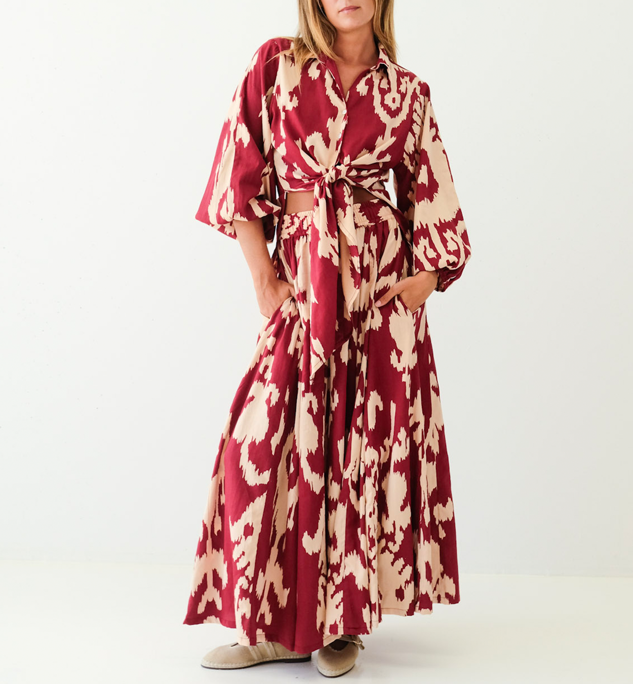 Bordeaux Gold Ikat Panel Skirt