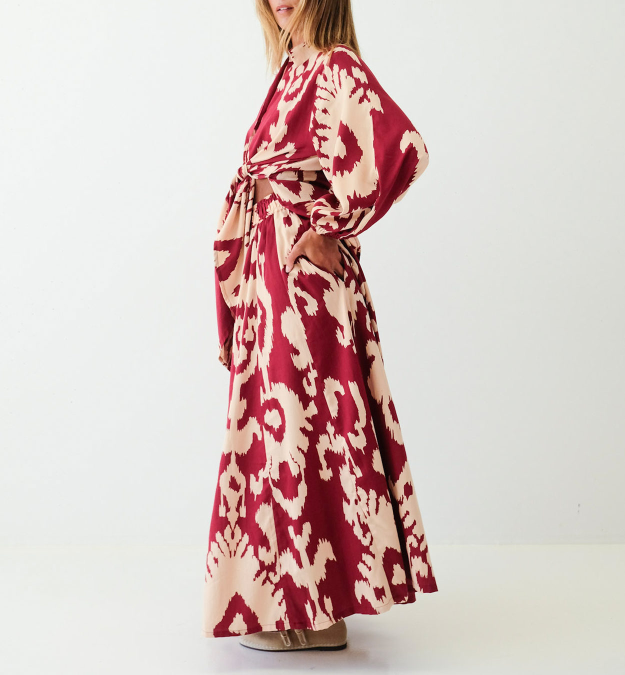 Bordeaux Gold Ikat Panel Skirt