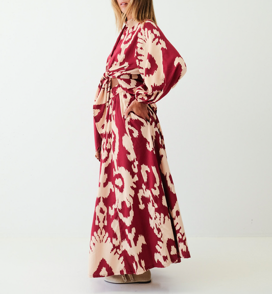 Bordeaux Gold Ikat Panel Skirt