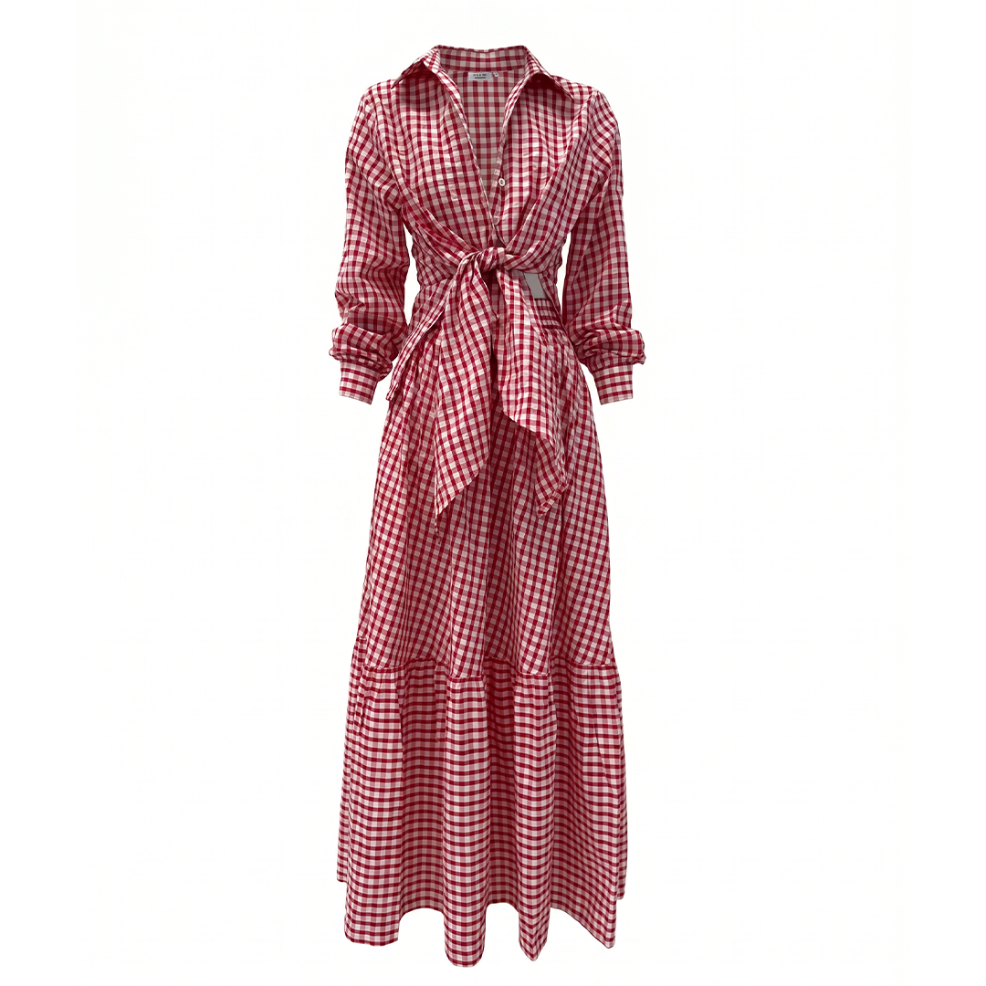 Cherry Check Tiered Cotton Maxi Skirt