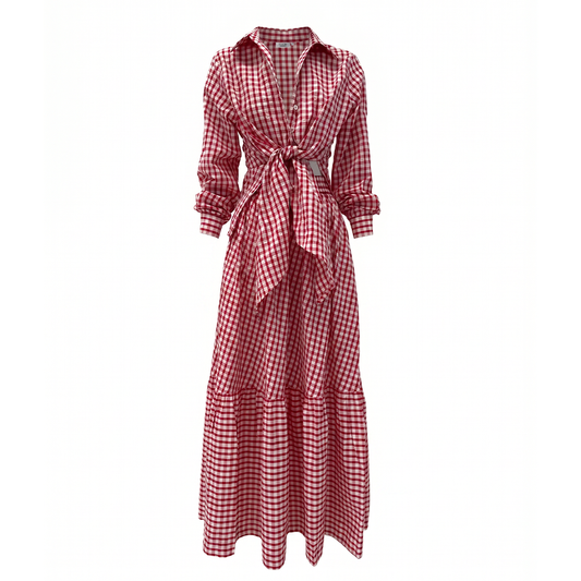 Cherry Check Collection Tiered Long Skirt