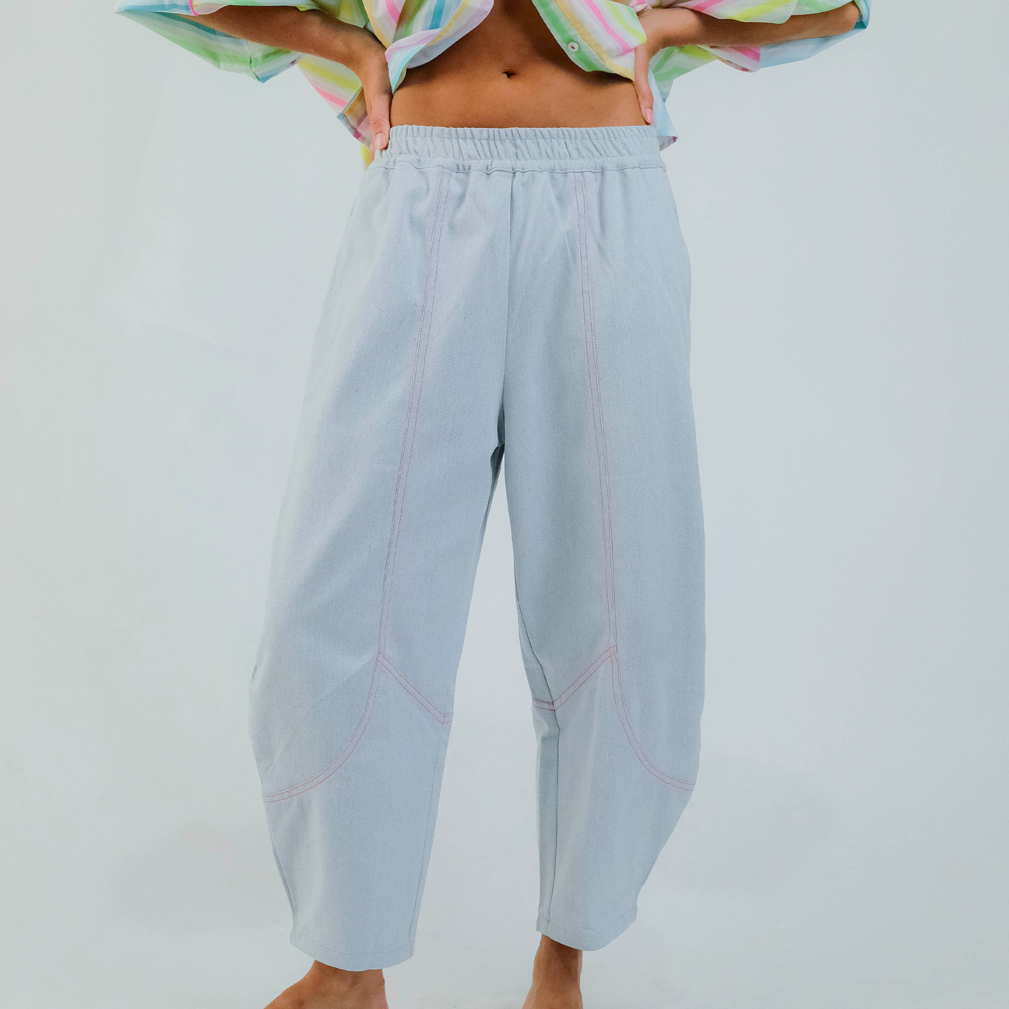 Light Denim Wash Barrel Pant