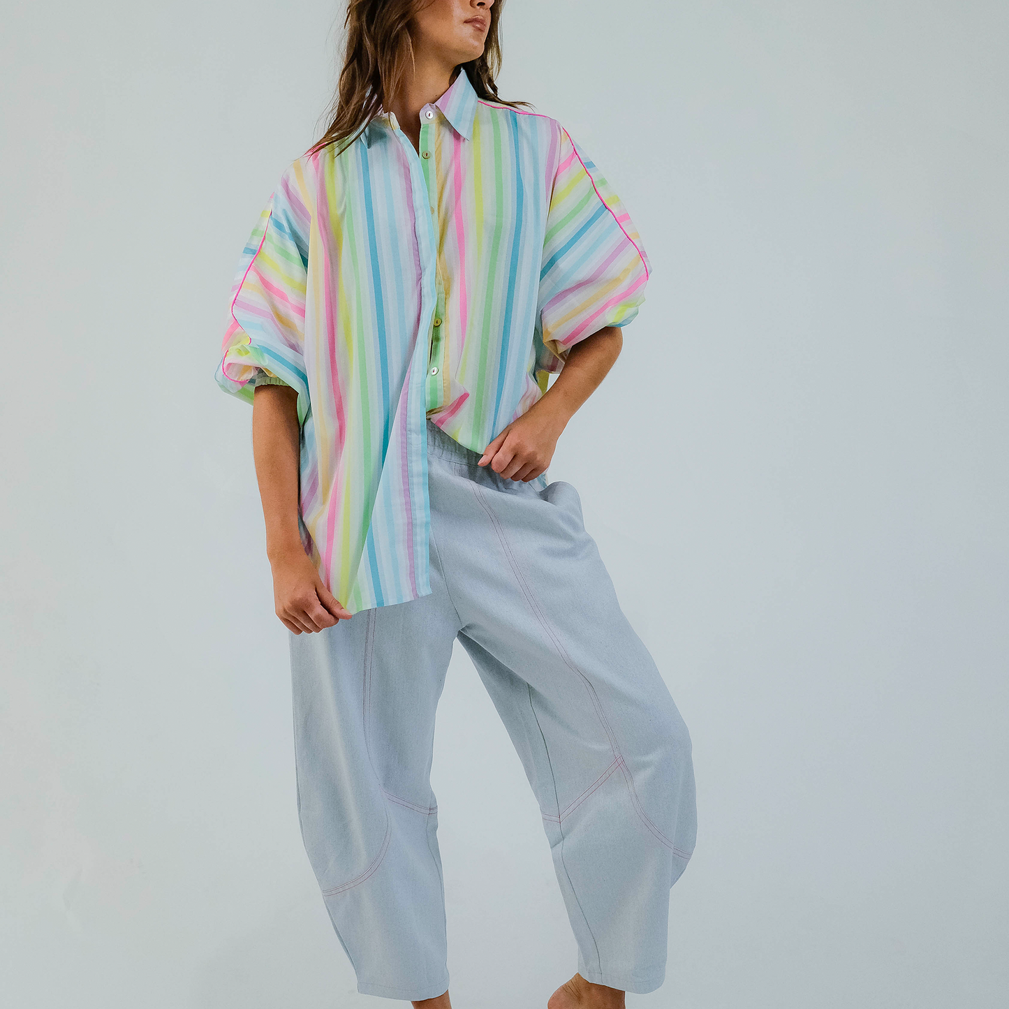 Light Denim Wash Barrel Pant