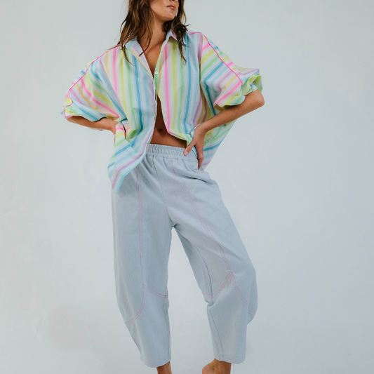 Light Denim Wash Barrel Pant