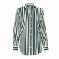 Green and cream striped shirt on a white background