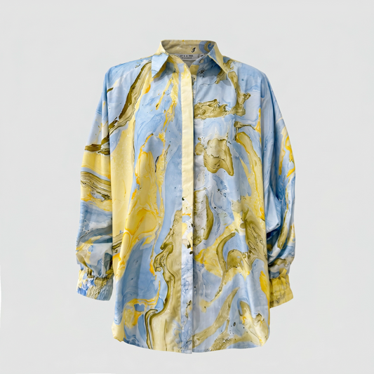 Marbled Butterfly Shirt Baby Blue & Yellow