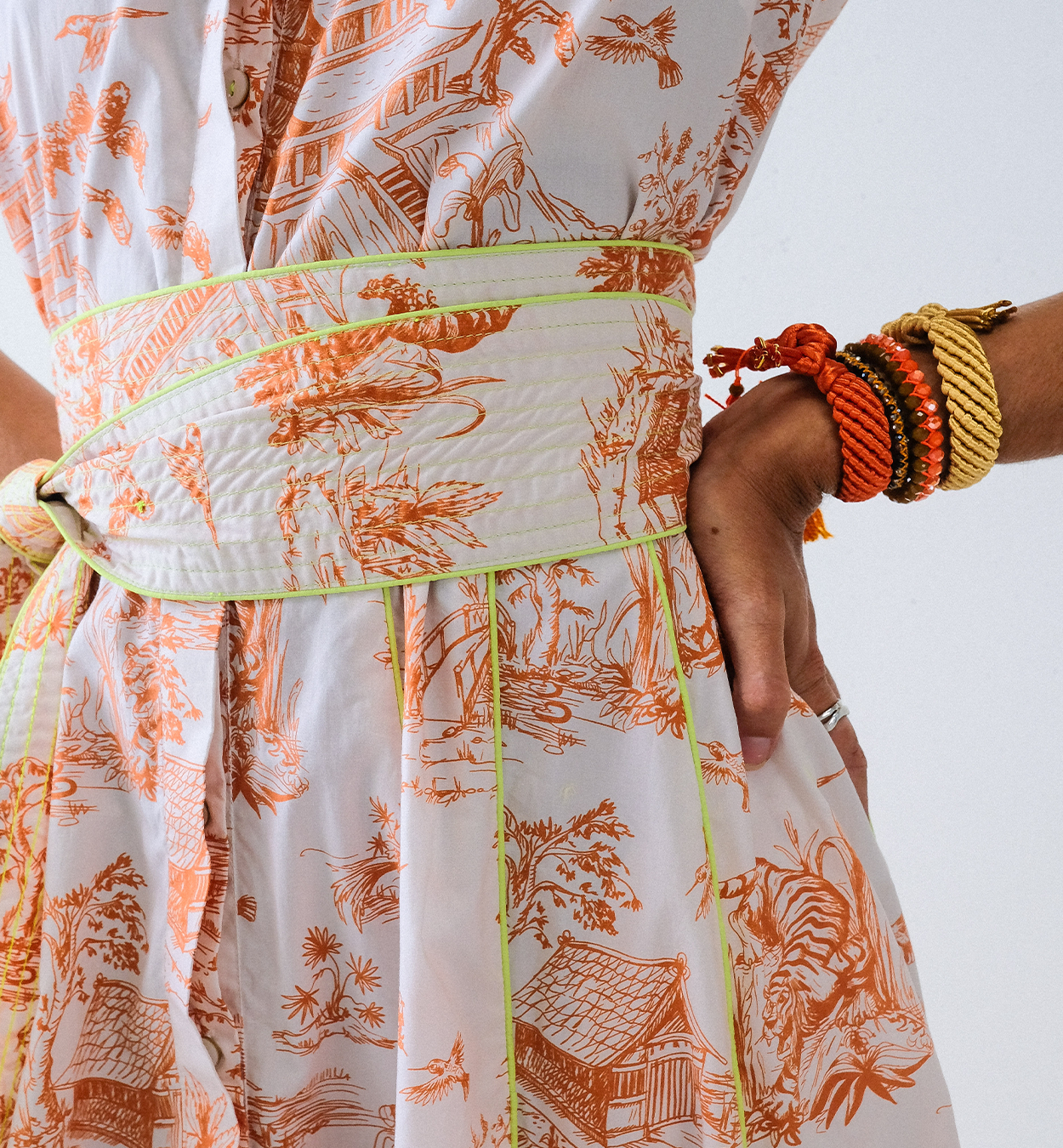 Orange Toile Chinoiserie Sleeveless Panel Dress