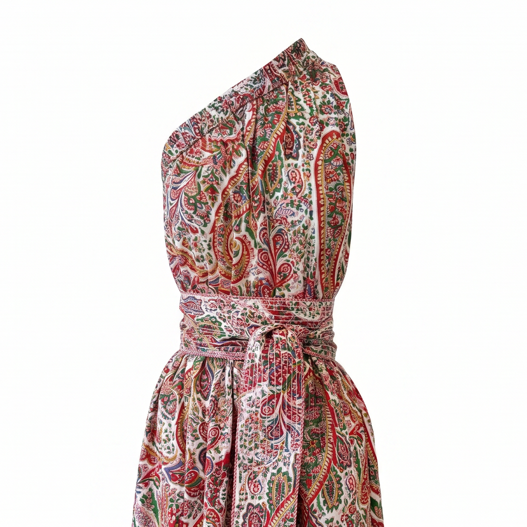 strapless open back dress Ruby Red Paisley One Shoulder Dress – itsafad