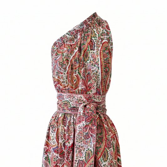 Ruby Red Paisley One Shoulder Dress