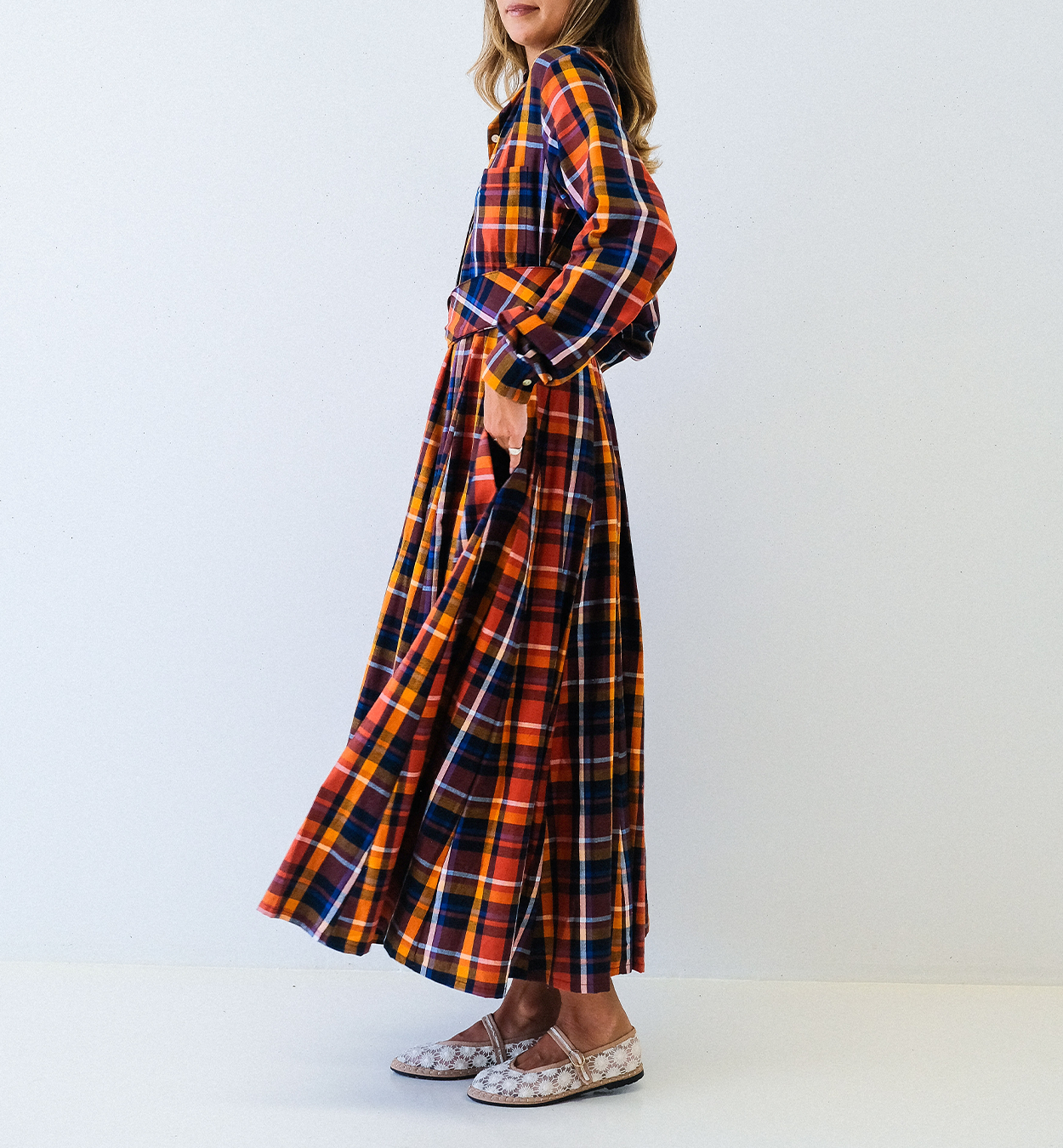 Saffron Check Long Sleeve Belted Panel Dress - FINAL SALE