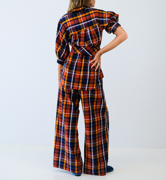 Saffron Check Wide Leg Pant- FINAL SALE