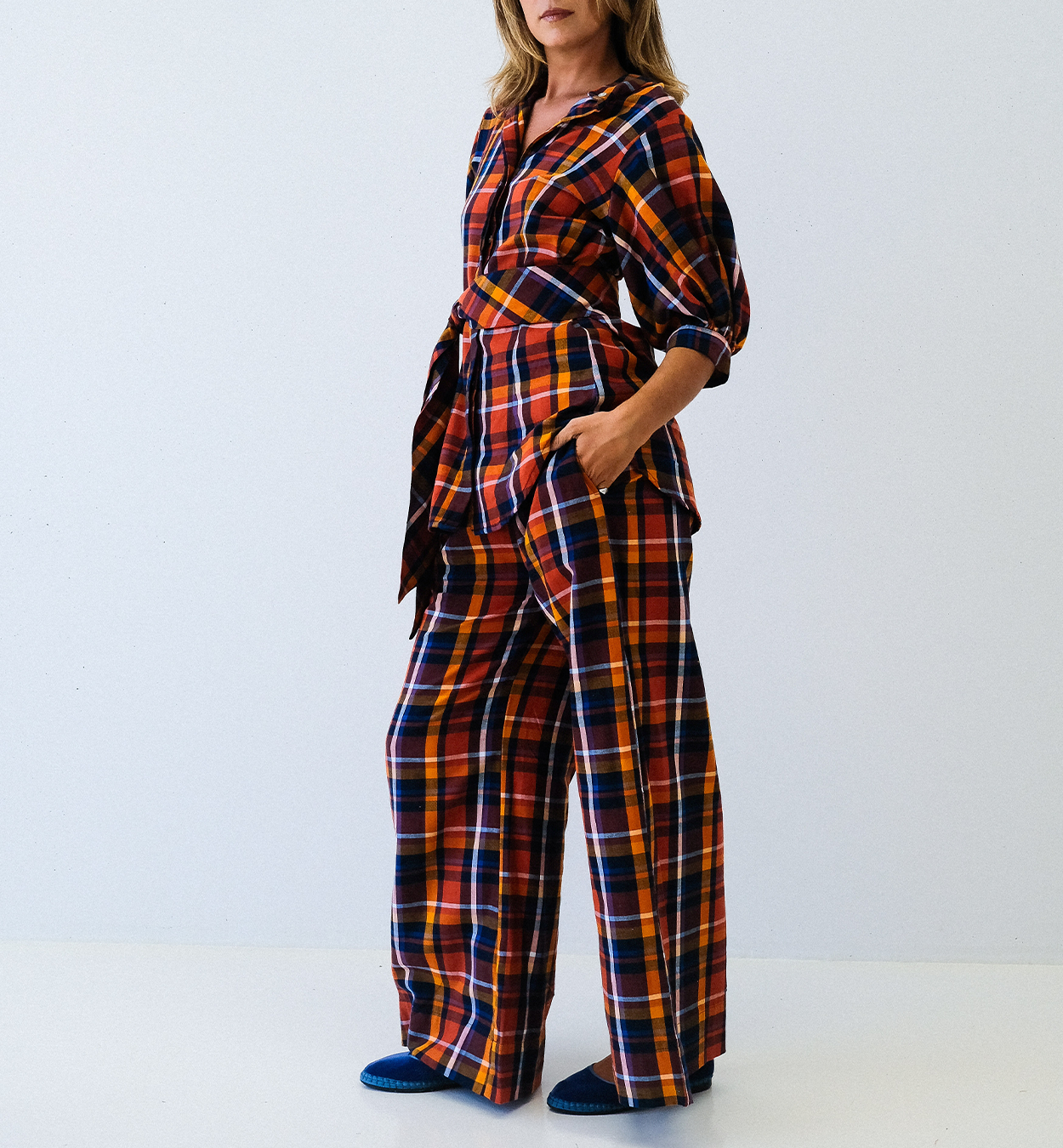 Saffron Check Wide Leg Pant- FINAL SALE