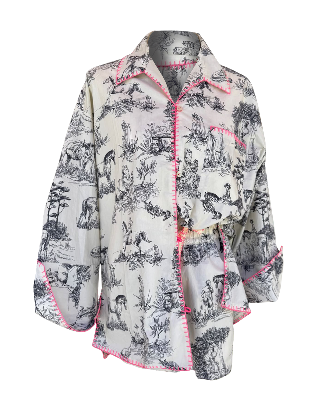 Black & Cream Toile Pink Short