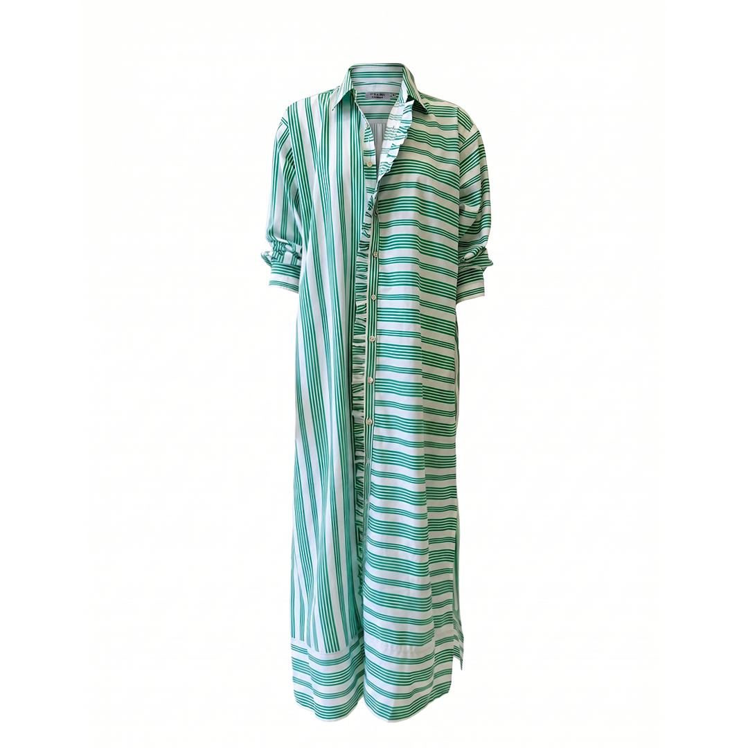 Verde Riviera Long Ruffled Shirt Dress