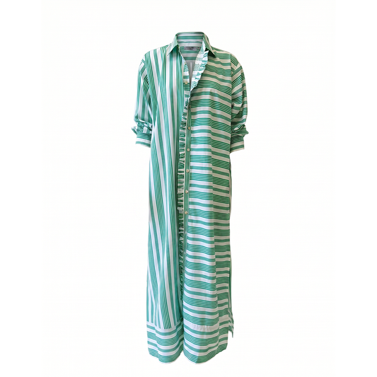 Verde Riviera Long Ruffled Shirt Dress