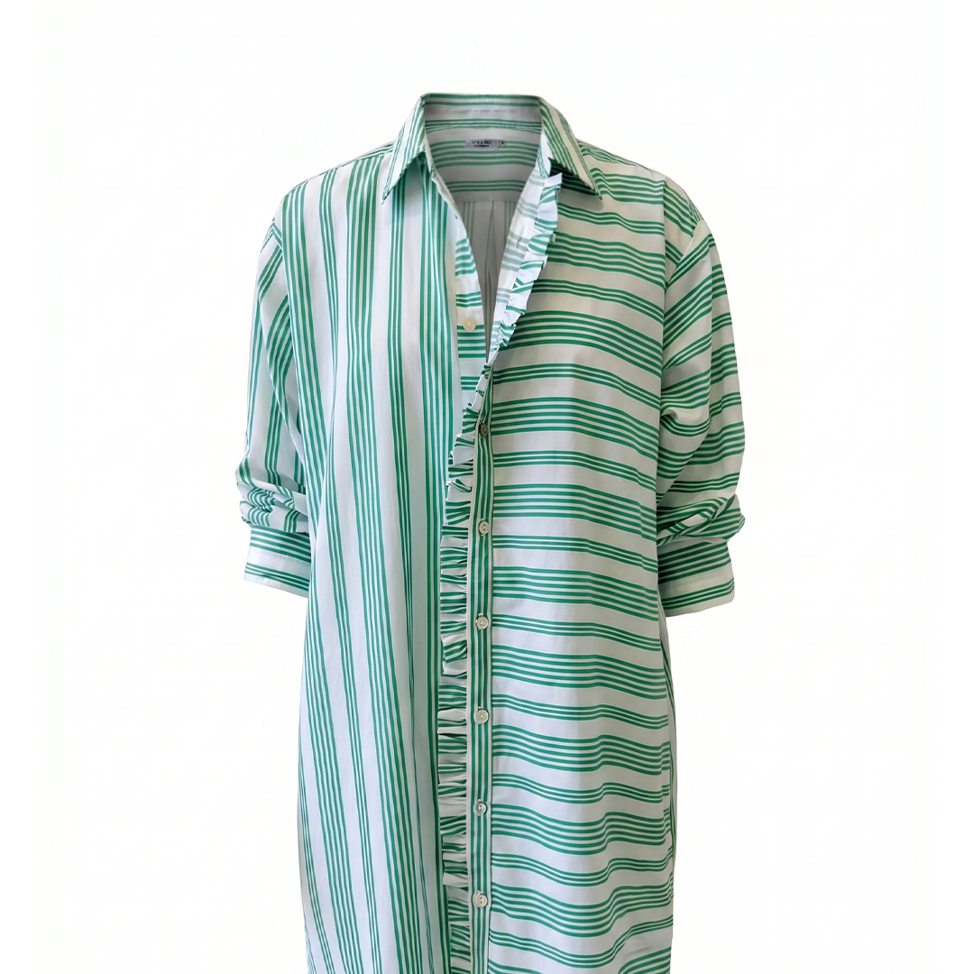 Verde Riviera Long Ruffled Shirt Dress