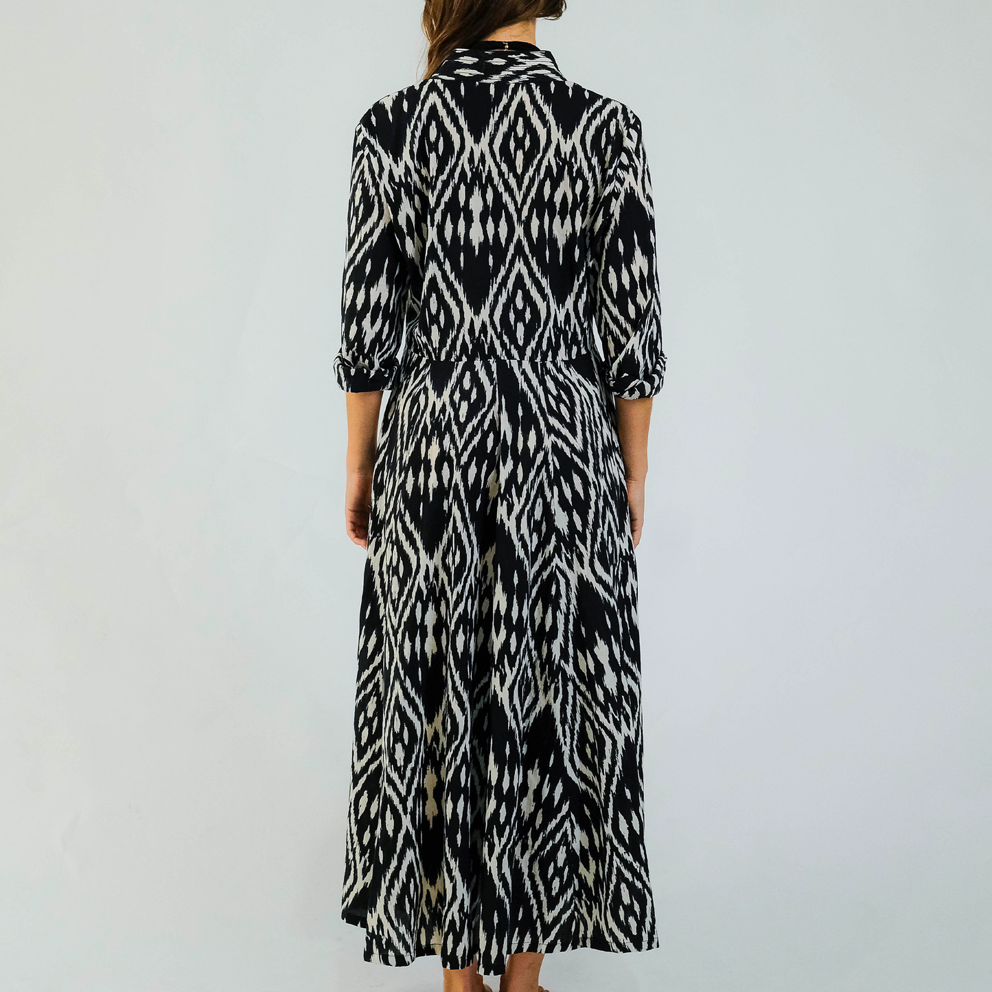 Black & Cream Ikat Panel Dress