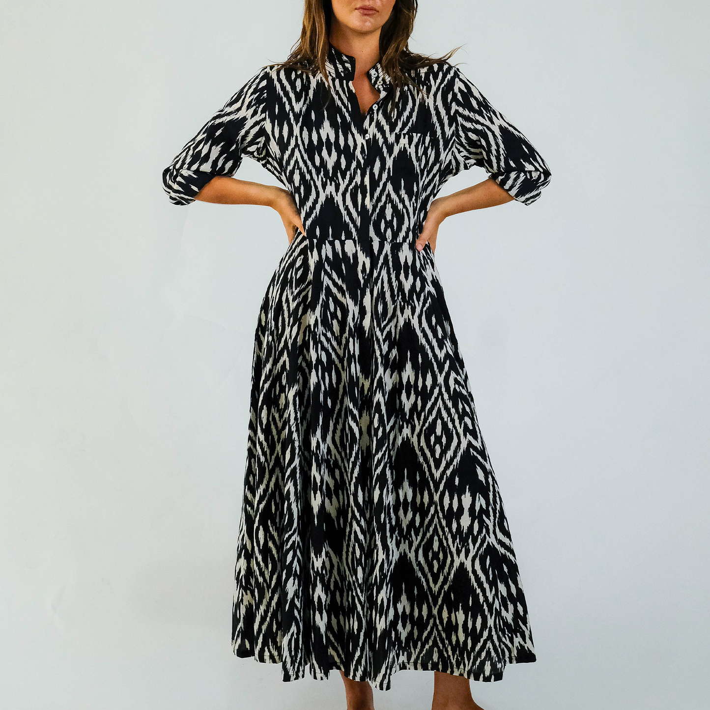 Black & Cream Ikat Panel Dress