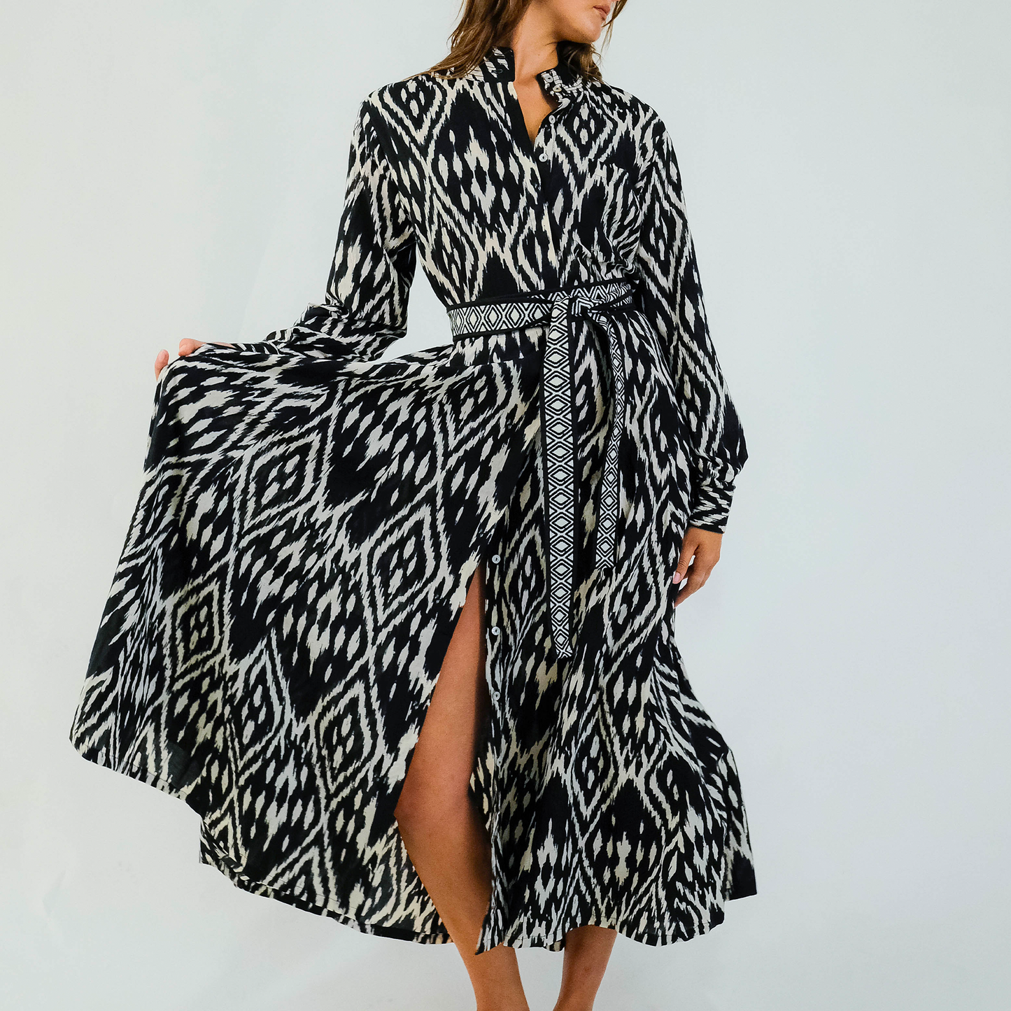 Black & Cream Ikat Panel Dress