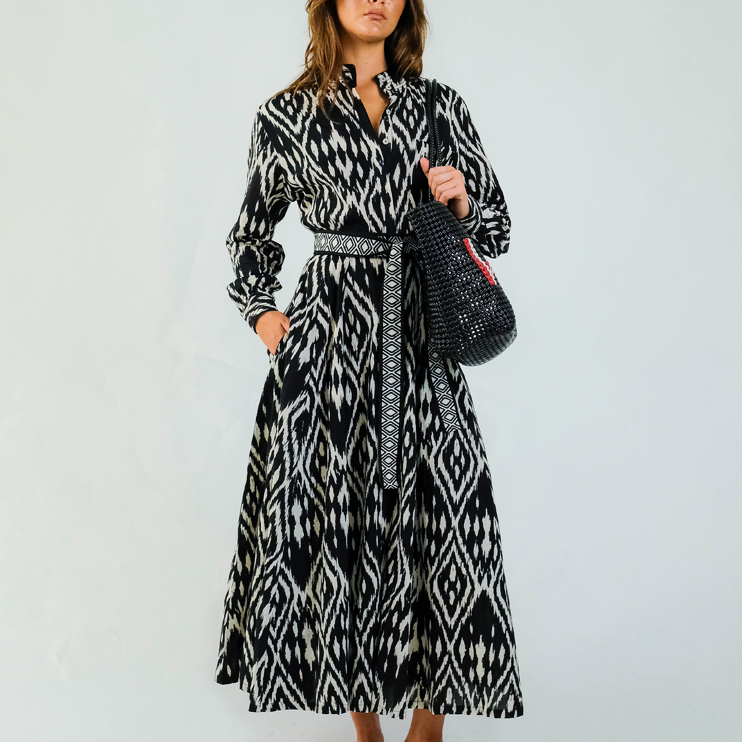 Black & Cream Ikat Panel Dress