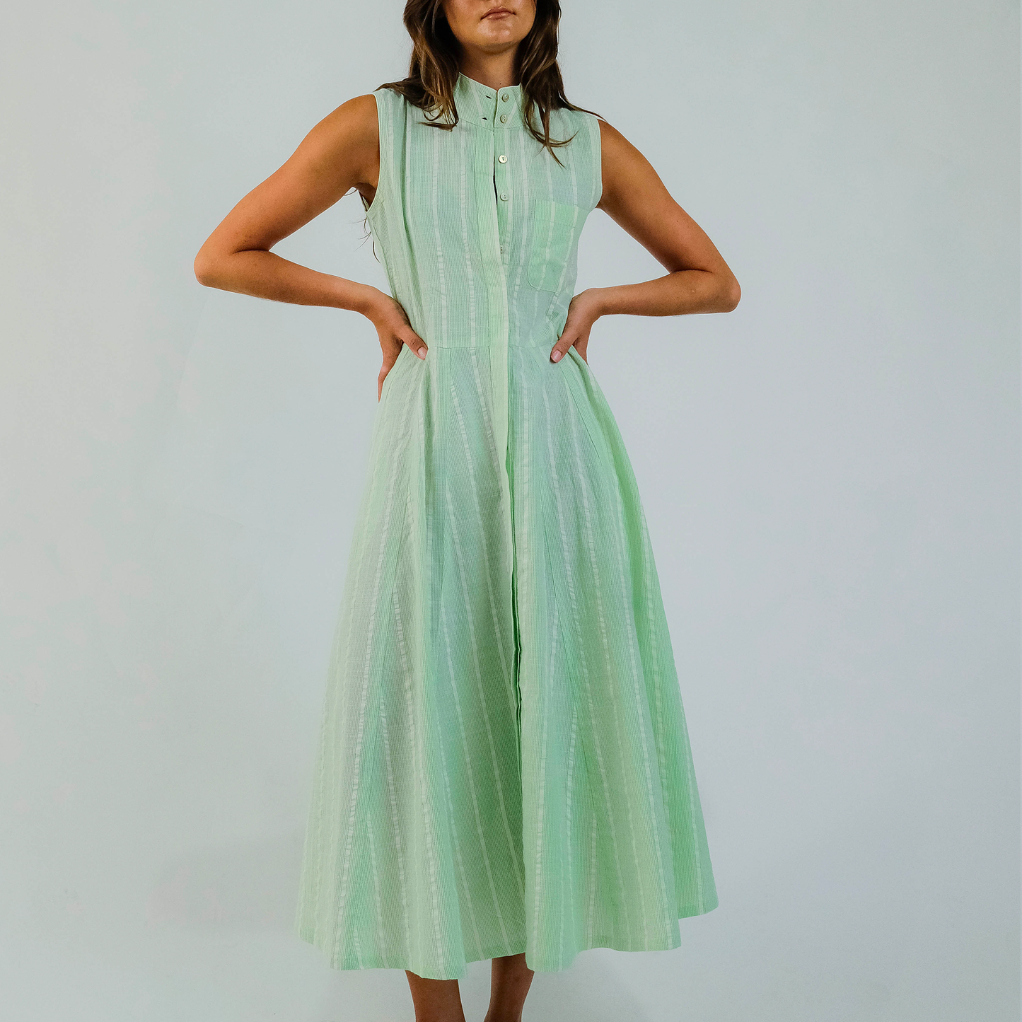 Mint Seersucker Sleeveless Panel Dress