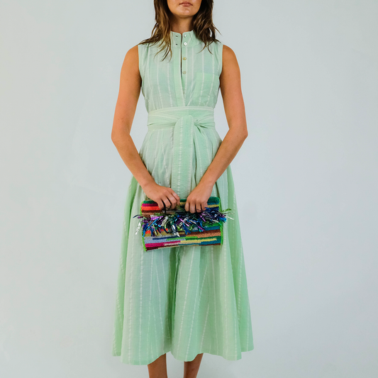 Mint Seersucker Sleeveless Panel Dress