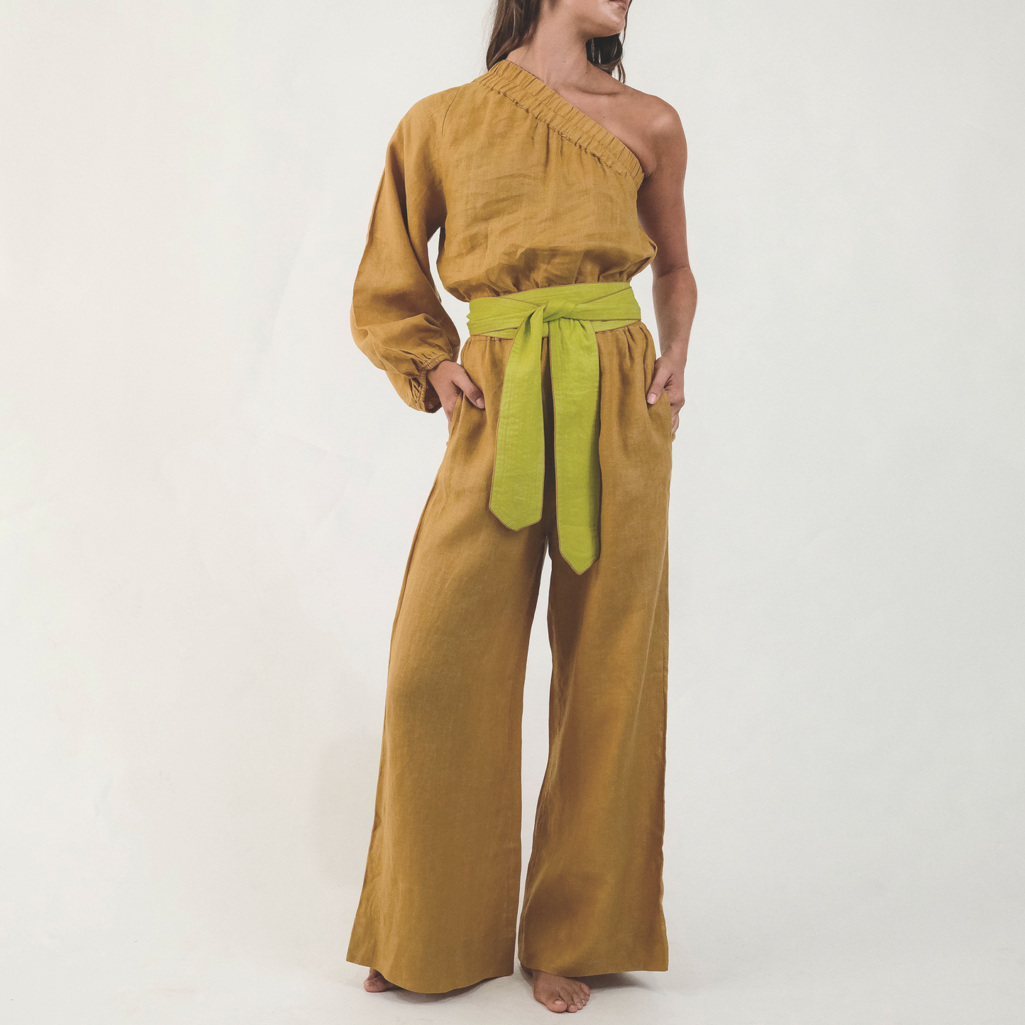 Mustard One Shoulder Jumpsuit