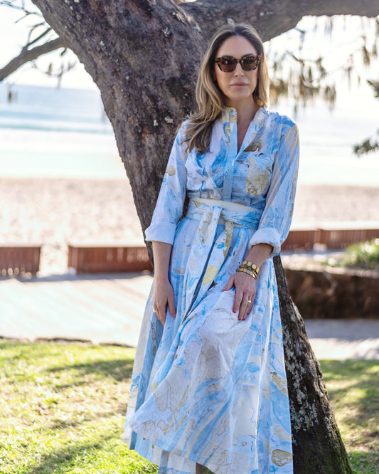 Marbled Panel Dress in Blue