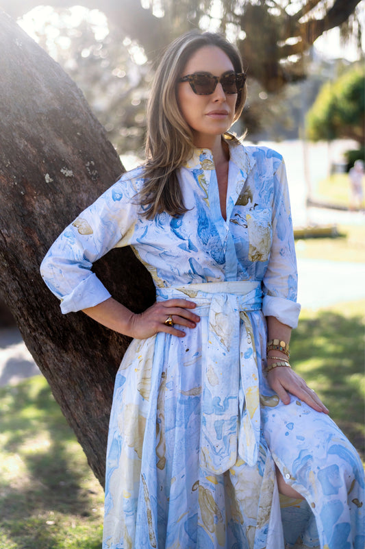 Marbled Panel Dress in Blue