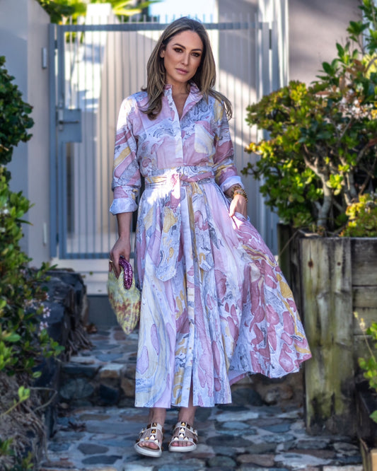 Marbled Panel Dress in Pink