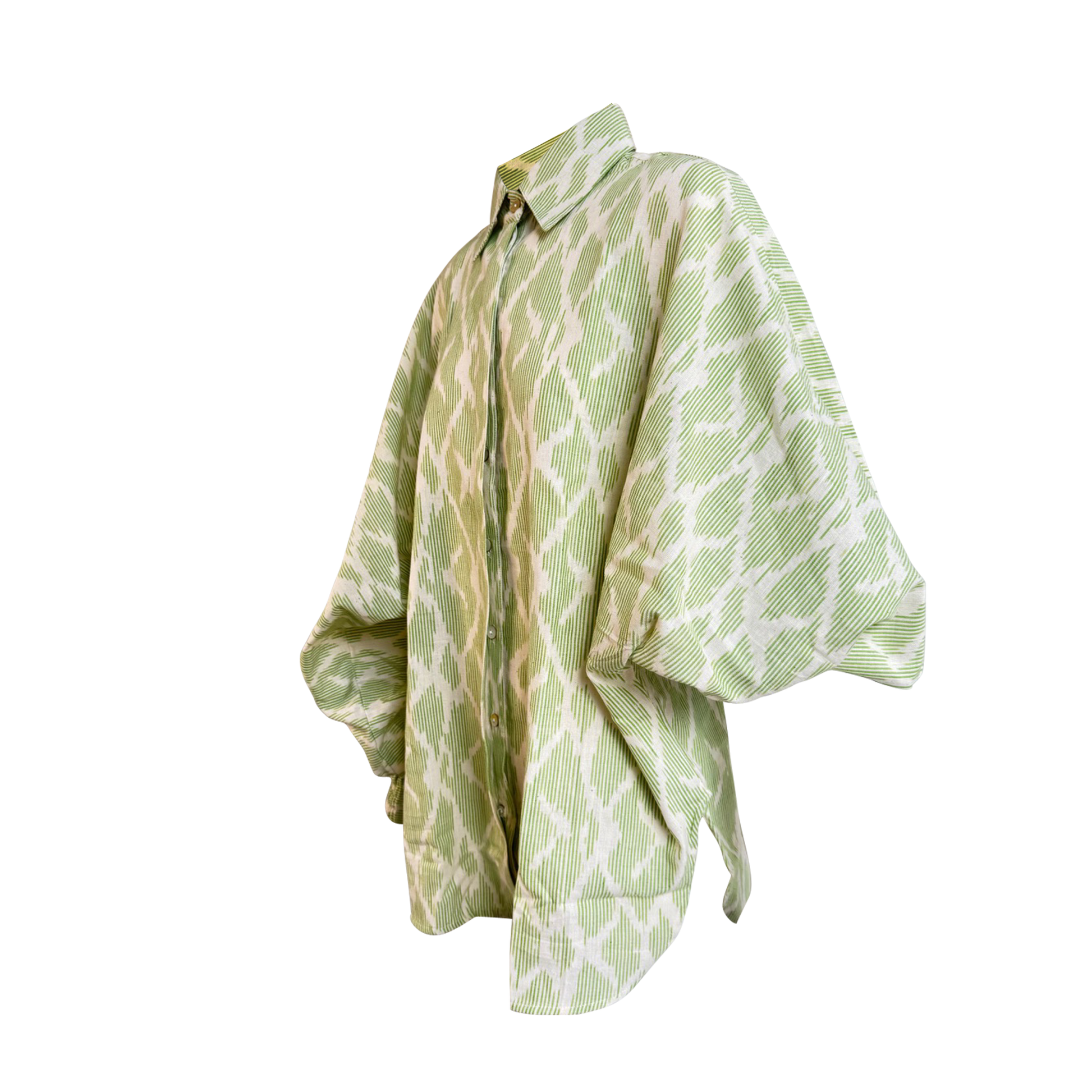 Green & Cream Ikat Woven Butterfly OS Shirt – itsafad Green & Cream Ikat Woven Butterfly OS Shirt – itsafad