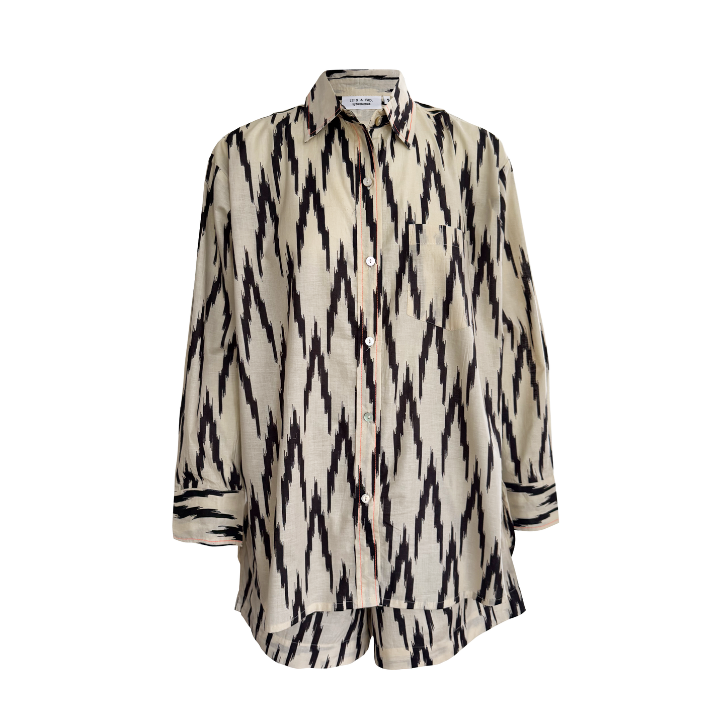 Black & Cream Ikat Boyfriend Shirt