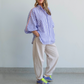 Purple and White Stripe with neon piping Butterfly Shirt