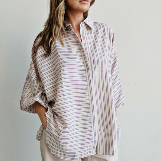 Lavender Stripe Linen Butterfly shirt