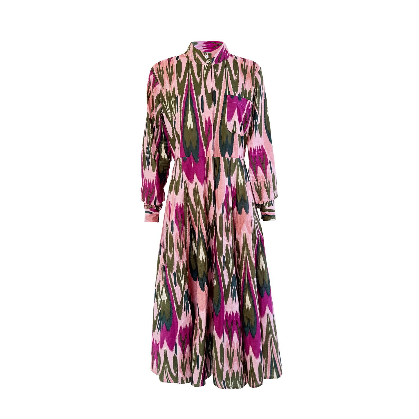 Magenta & Olive Ikat Panel Dress