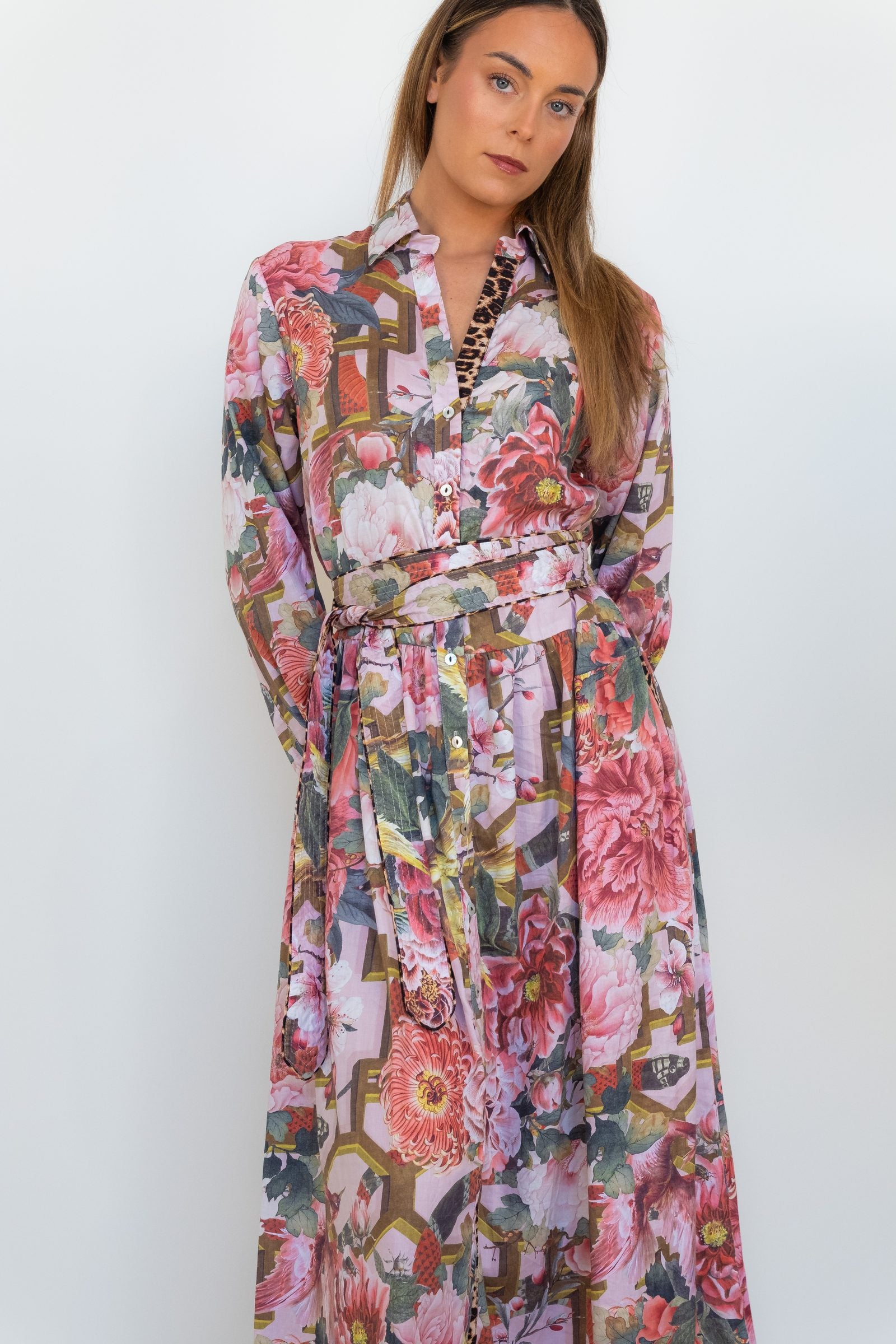 Ophelia Pink Drop Waist dress with slim tie belt — IT'S A FAD. Dress from Noosa, Australia