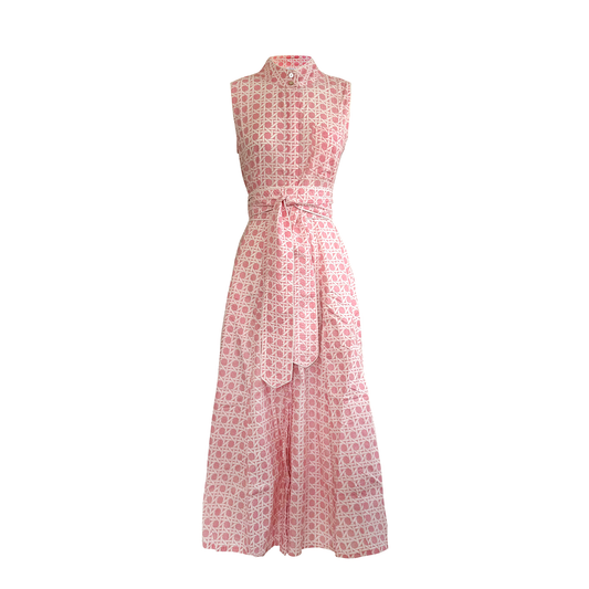 Palm Beach Pink Rattan Print Sleeveless Panel Dress