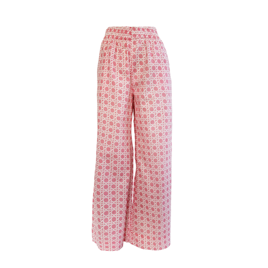 Pastel Pink Rattan Pattern Print Wide Leg Pant