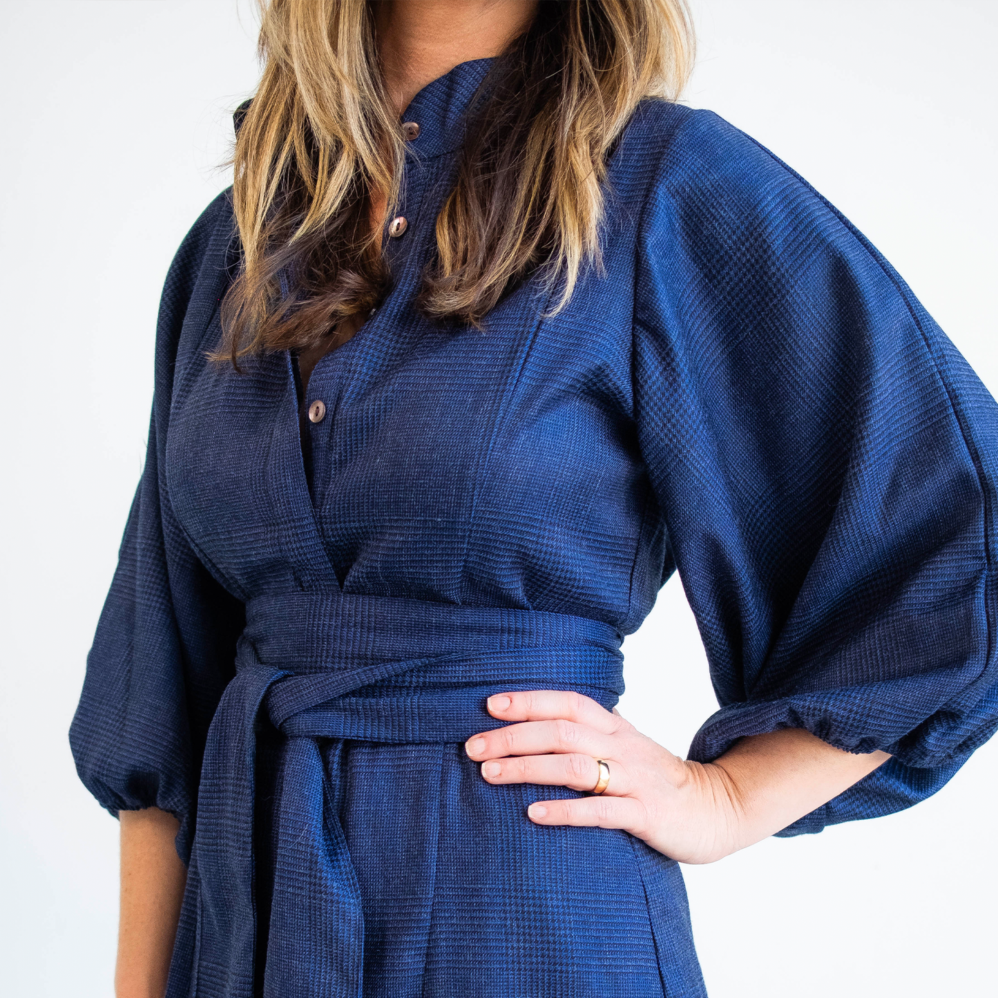 London Prince of Wales Balloon Sleeve Belted Top