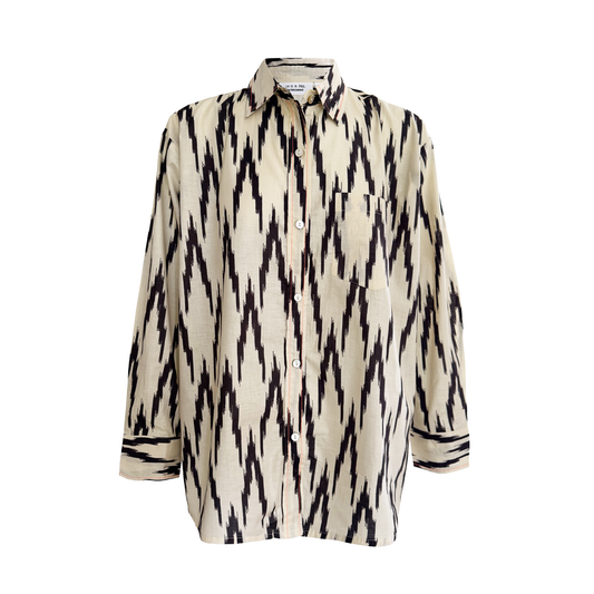 Black & Cream Ikat Boyfriend Shirt