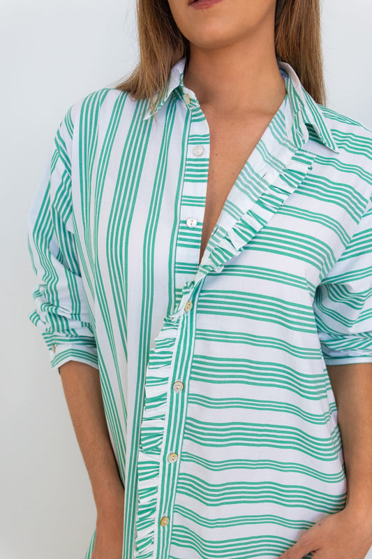 Verde Riviera Long Ruffled Shirt Dress - FINAL SALE