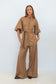 Cappuccino Check Lux Balloon Sleeve Belted Shirt